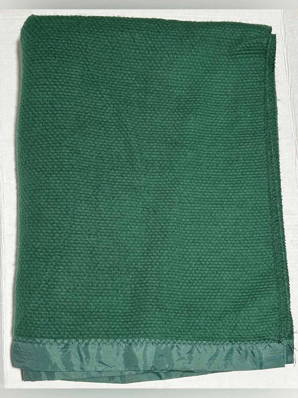 Vintage Emerald Green Textured Throw Blanket with Satin Trim